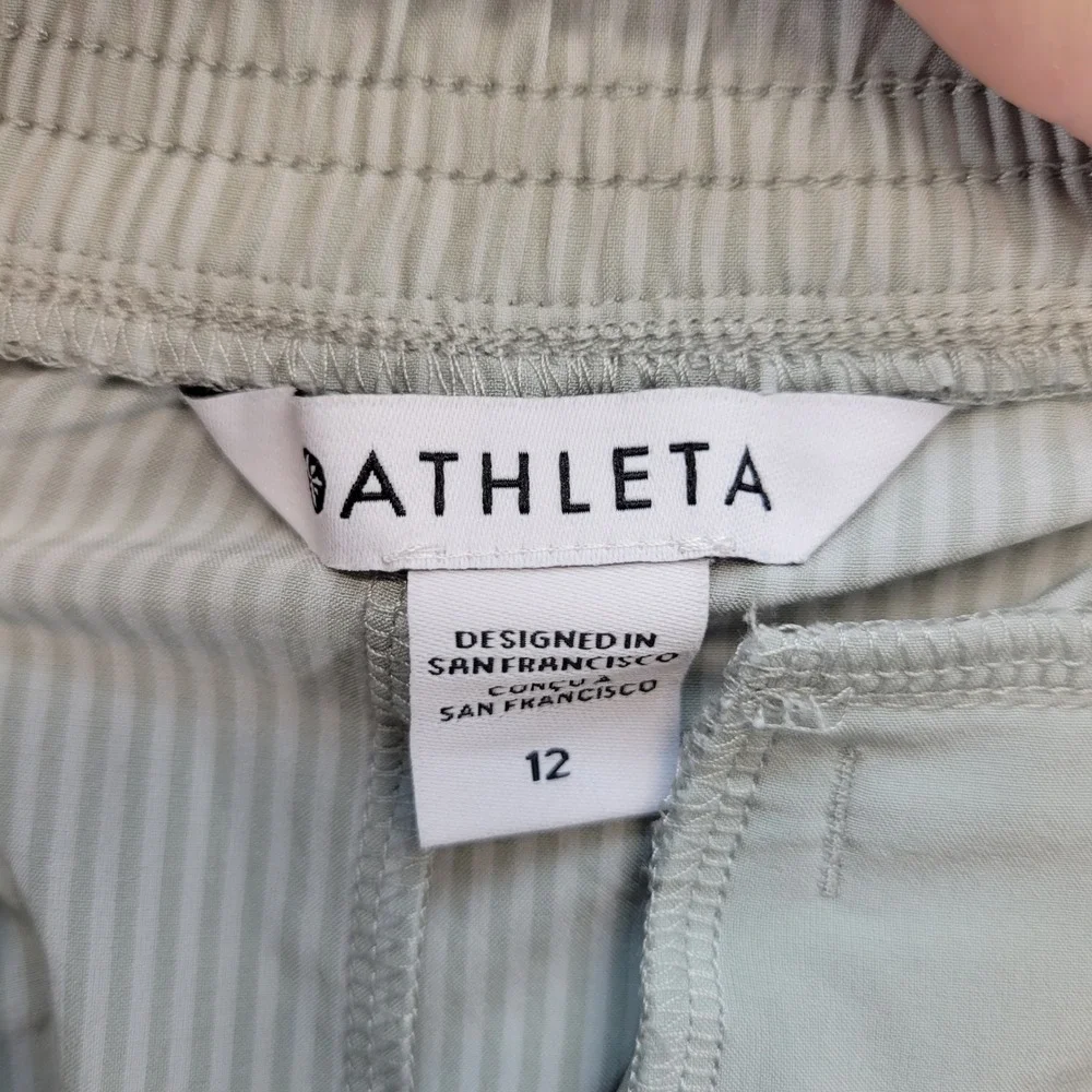 Athleta Joggers Womens 12 Green‎ Pinstripe Brooklyn Textured Jogger Pants 988146